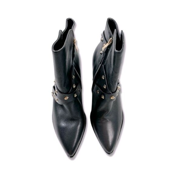 NWOT Nicole Miller Women's Black Leather Pointed Toe Side Zipper Ankle Bootie - Picture 4 of 8